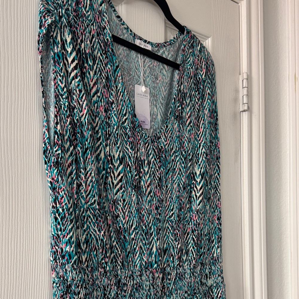 Chic Teal Patterned Mini Dress - Picture 3 of 3